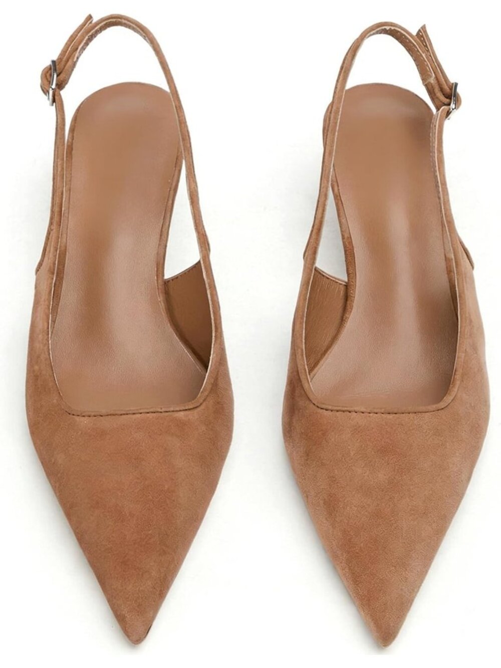 Women's Slingback Kitten Heels Low Heel Pointed Toe Apricot Pumps Formal Shoes - Picture 4 of 6